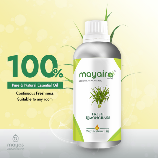 Mayaira Fresh Lemongrass Essential/Vaporizer Oil | Air Freshener Refill | Long-Lasting Odour Eliminator for Home & Office | 1000ml