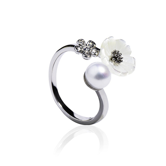 Zircon Flower Pearl Ring