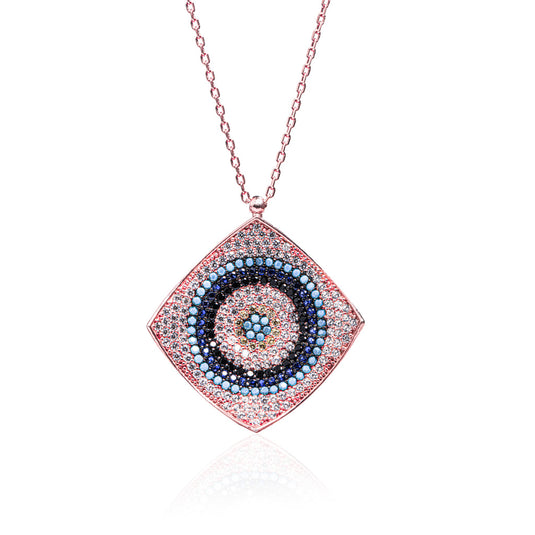 Turquoise 3D Zircon Cluster Pendant & Chain