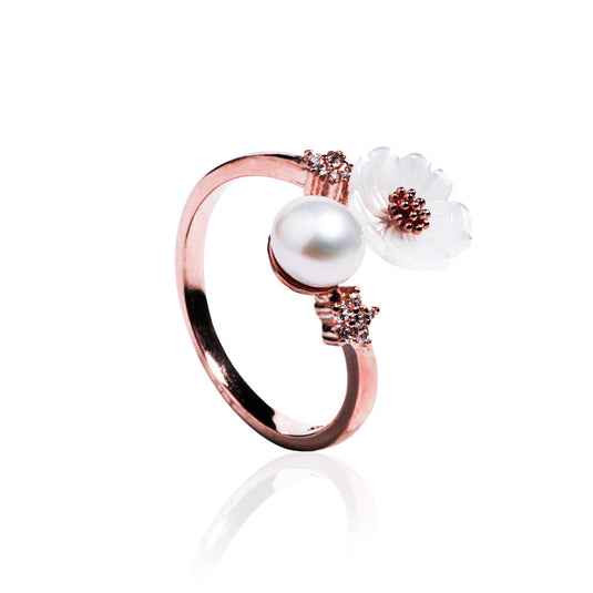 RoseGold Cluster Pearl Flower Ring
