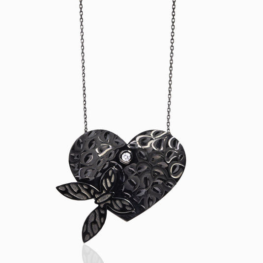 Butterfly Black Heart Pendant and Chain