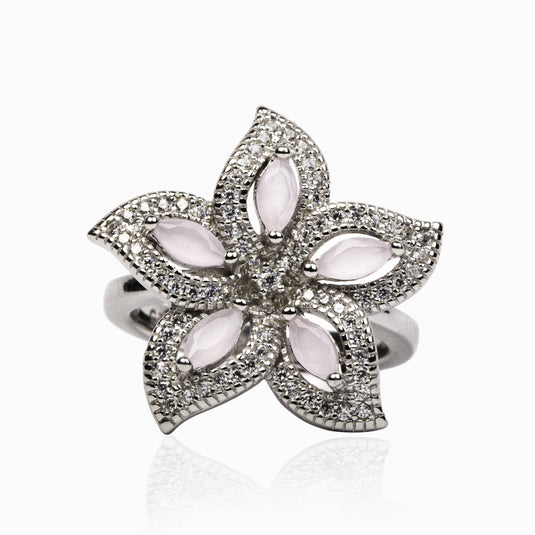 Five Petal Luxury Strawberry Quartz Zircon Ring