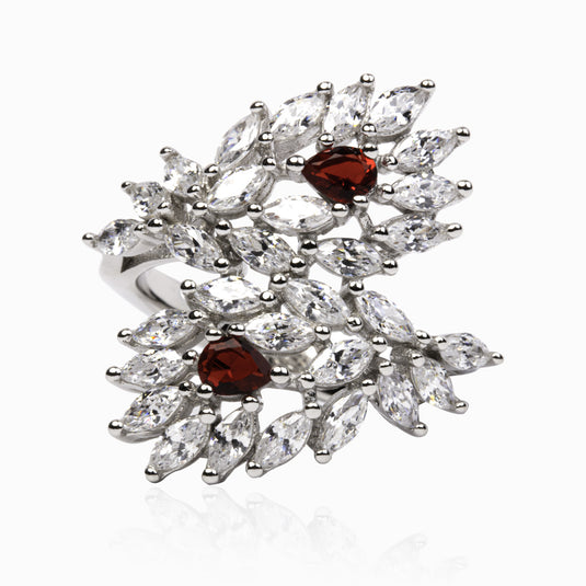 Ice Zircon Crystallization Ruby Red TOI & MOI Rings
