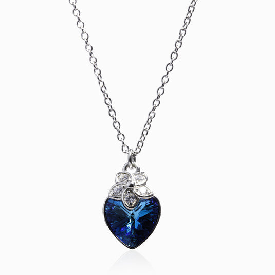 Sapphire Heart Flower Pendant and Chain