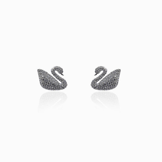 Swan Clustered Zircon Earrings and Pendant with Chain
