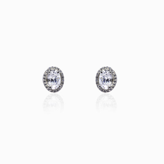 Oval Solitaire Side Studded Zircon Earring and Pendant