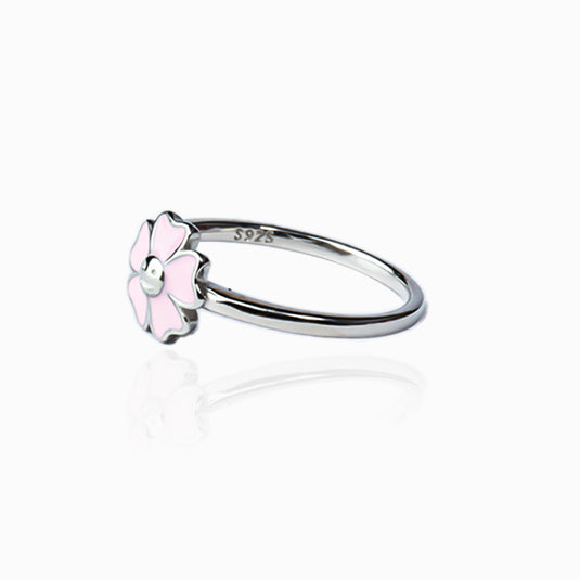 Smiley Pink flower Enamel Rings