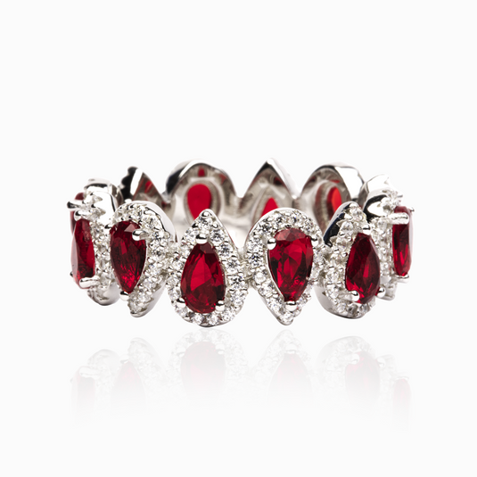 Ruby Red Petal Zirconium Band Ring