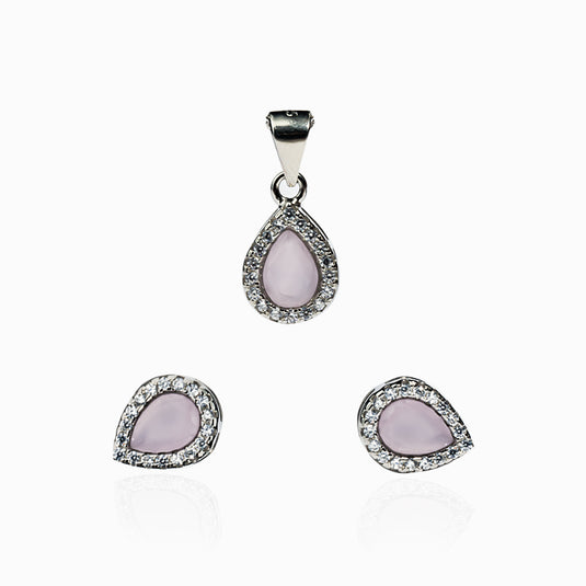 Pink Zircon Drop Pendant and Studs