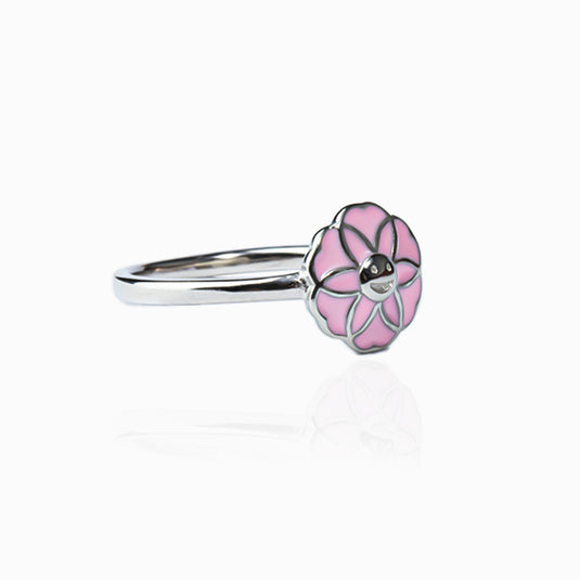 Pink Smiley Bud Enamel Ring