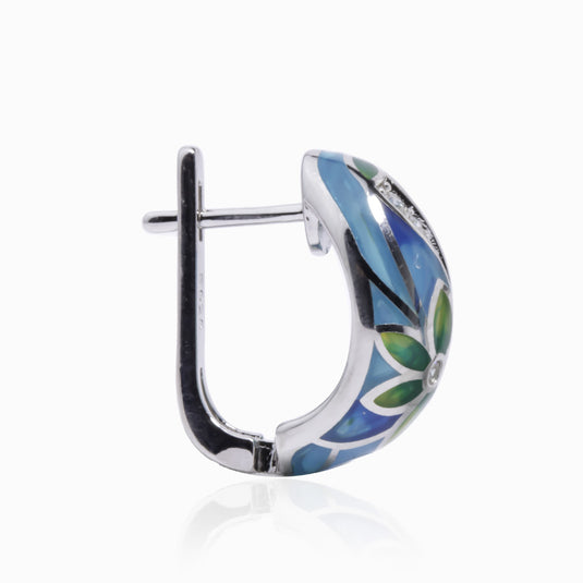 Aqua Blue Floral Enamel Earrings