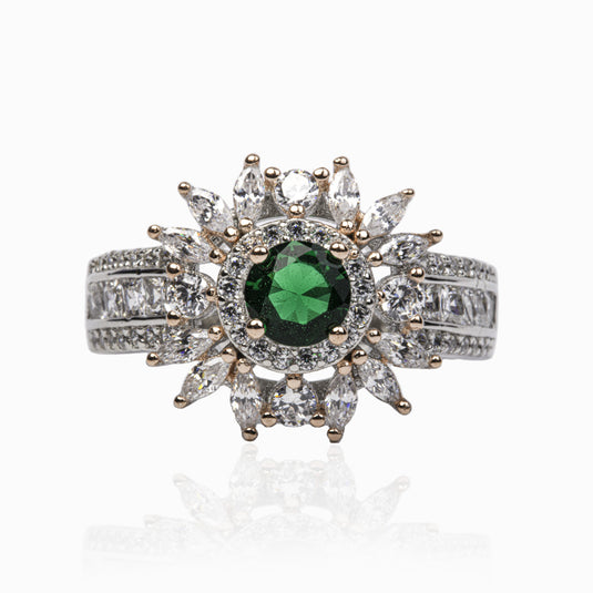 Emerald Green eye with Zircon Studded Ring