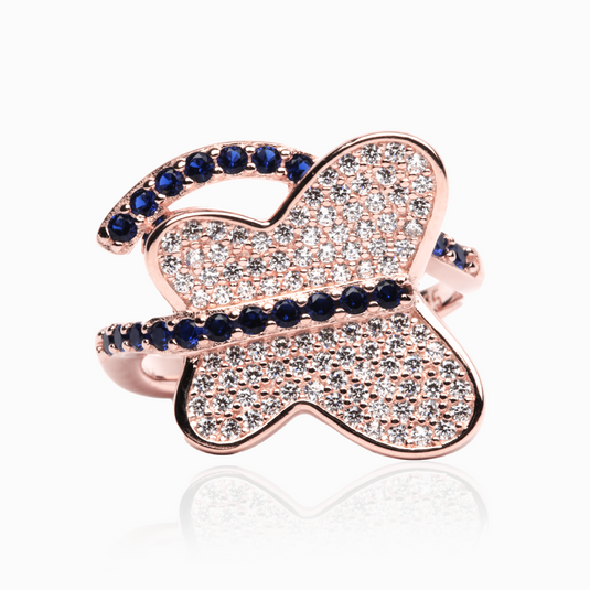 Butterfly RoseGold Sapphire Blue Veil tail Ring