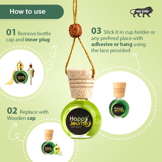 Happy Journey Wild Musk / Raat Rani 15ml each Wooden Diffuser Car Freshener, with Essential Oils (Combo Pack of 2)