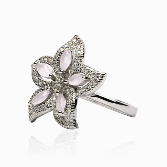 Five Petal Luxury Strawberry Quartz Zircon Ring