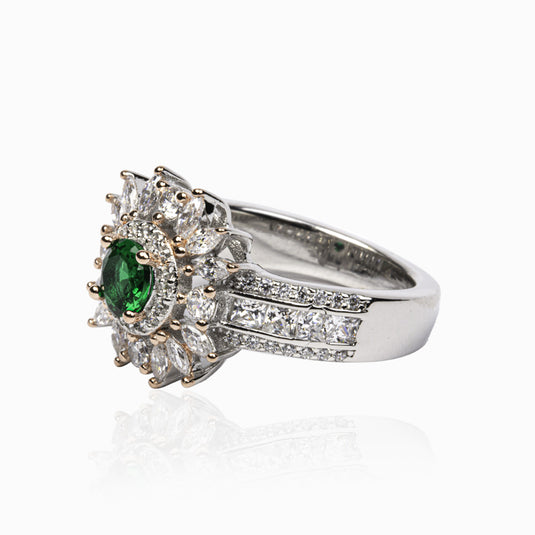 Emerald Green eye with Zircon Studded Ring
