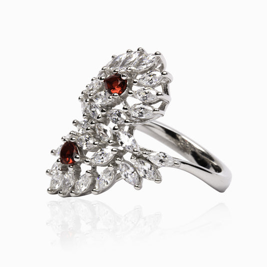 Ice Zircon Crystallization Ruby Red TOI & MOI Rings