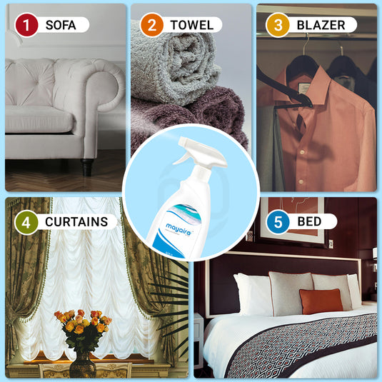 Mayaira Fabric and Air Freshener Aqua Fresh Spray | Long-Lasting Odour Eliminator for Home & Office | 500ml