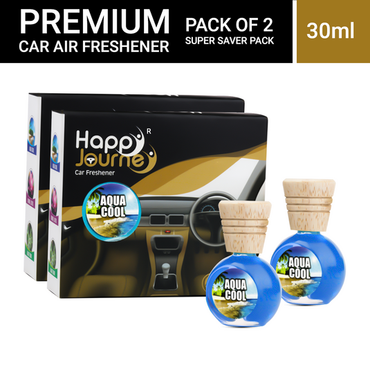 Happy Journey Aqua Cool / Aqua Cool 15ml each Wooden Diffuser Car Freshener, with Essential Oils (Combo Pack of 2)