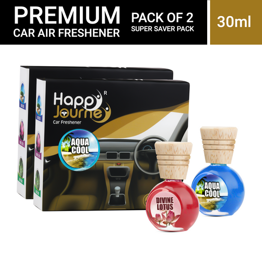 Happy Journey Aqua Cool / Divine Lotus 15ml each Wooden Diffuser Car Freshener, with Essential Oils (Combo Pack of 2)