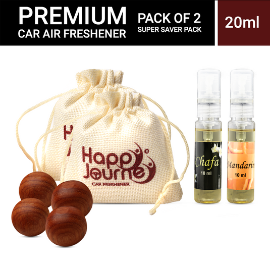 Happy Journey Jute Potli Car & Home Air Freshener, Chafa / Mandarin Perfume 10ml Each Hanging Perfume with Essential Oils Spray