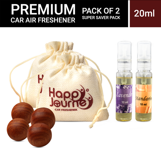 Happy Journey Jute Potli Car & Home Air Freshener, Lavender / Mandarin Perfume 10ml Each Hanging Perfume with Essential Oils Spray