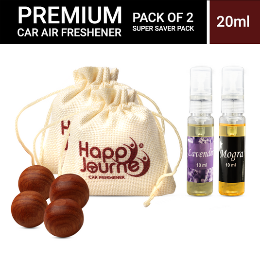 Happy Journey Jute Potli Car & Home Air Freshener, Lavender / Mogra Perfume 10ml Each Hanging Perfume with Essential Oils Spray