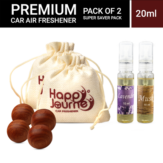 Happy Journey Jute Potli Car & Home Air Freshener, Lavender / Musk Perfume 10ml Each Hanging Perfume with Essential Oils Spray