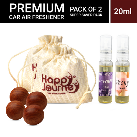 Happy Journey Jute Potli Car & Home Air Freshener, Lavender / Peony Perfume 10ml Each Hanging Perfume with Essential Oils Spray