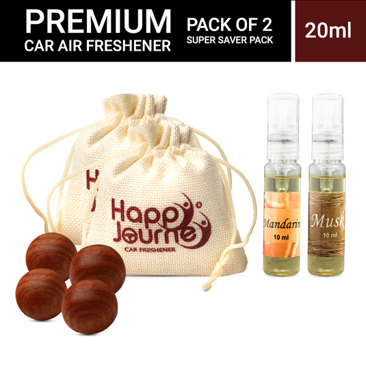 Happy Journey Jute Potli Car & Home Air Freshener, Mandarin / Musk Perfume 10ml Each Hanging Perfume with Essential Oils Spray