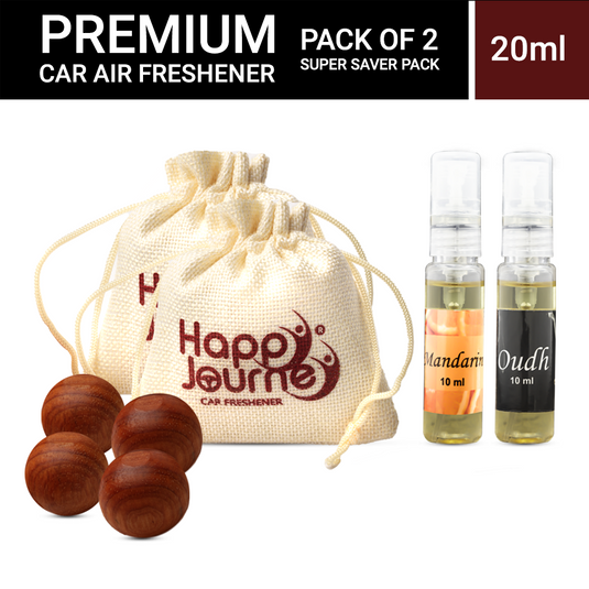 Happy Journey Jute Potli Car & Home Air Freshener, Mandarin / Royal Oudh Perfume 10ml Each Hanging Perfume with Essential Oils Spray
