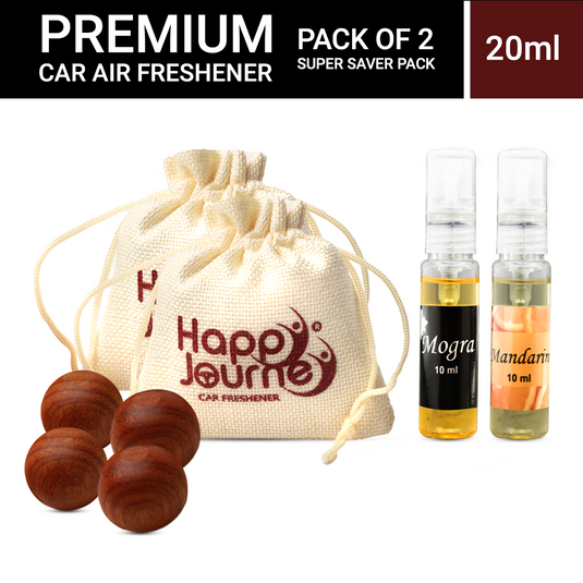Happy Journey Jute Potli Car & Home Air Freshener, Mogra / Mandarin Perfume 10ml Each Hanging Perfume with Essential Oils Spray