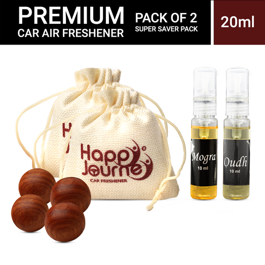 Happy Journey Jute Potli Car & Home Air Freshener, Mogra / Royal Oudh Perfume 10ml Each Hanging Perfume with Essential Oils Spray