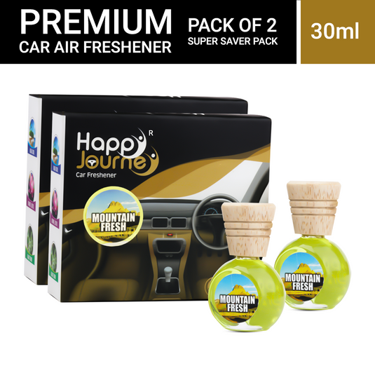 Happy Journey Mountain Fresh / Mountain Fresh 15ml each Wooden Diffuser Car Freshener, with Essential Oils (Combo Pack of 2)
