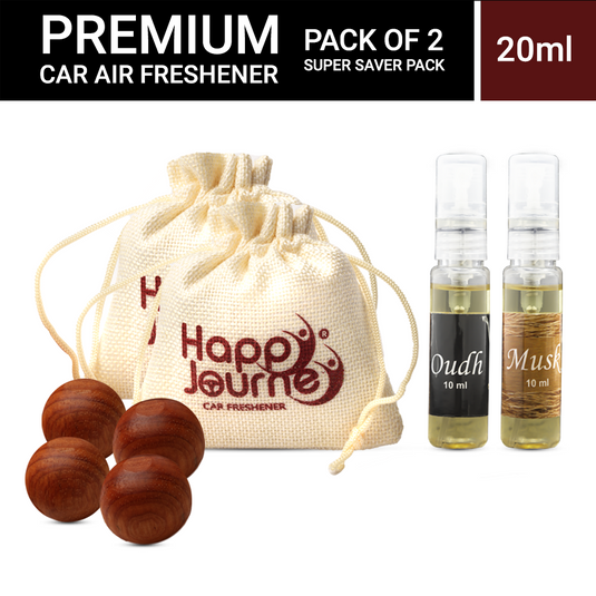 Happy Journey Jute Potli Car & Home Air Freshener, Royal Oudh / Musk Perfume 10ml Each Hanging Perfume with Essential Oils Spray