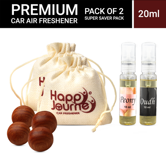 Happy Journey Jute Potli Car & Home Air Freshener, Peony /Royal Oudh Perfume 10ml Each Hanging Perfume with Essential Oils Spray