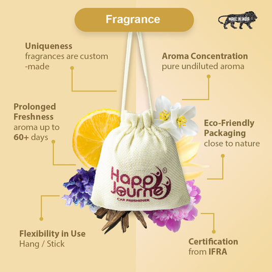 Happy Journey Jute Potli Car & Home Air Freshener, Lavender / Mogra Perfume 10ml Each Hanging Perfume with Essential Oils Spray