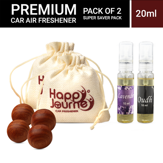 Happy Journey Jute Potli Car & Home Air Freshener, Lavender / Royal Oudh Perfume 10ml Each Hanging Perfume with Essential Oils Spray