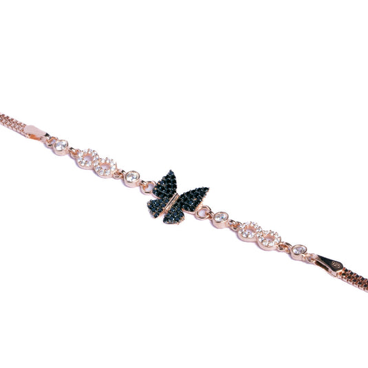Rose Gold Black Butterfly Charm Bracelet