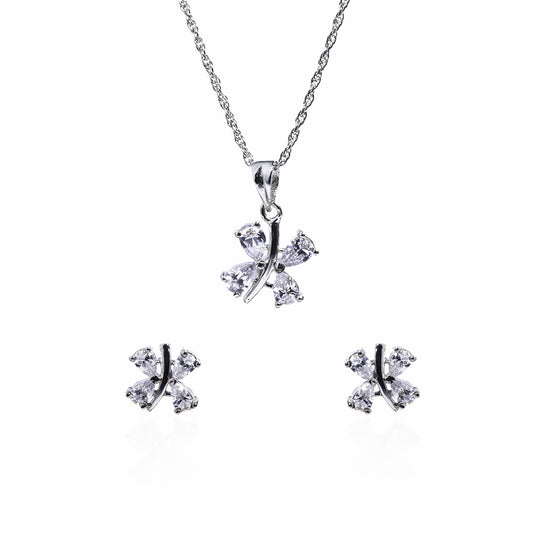 Silver Butterfly Pendant with Studs & Chain