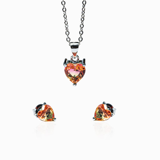 Orange Infinity Heart Zircon Studs and Pendant