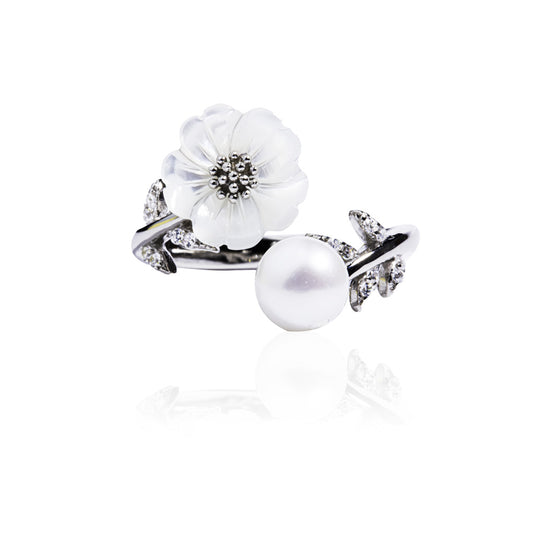 Silver Twigs Pearl Flower Ring