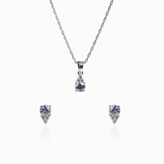 Tear Drop Solitaire Zircon Earrings and Pendant with Chain