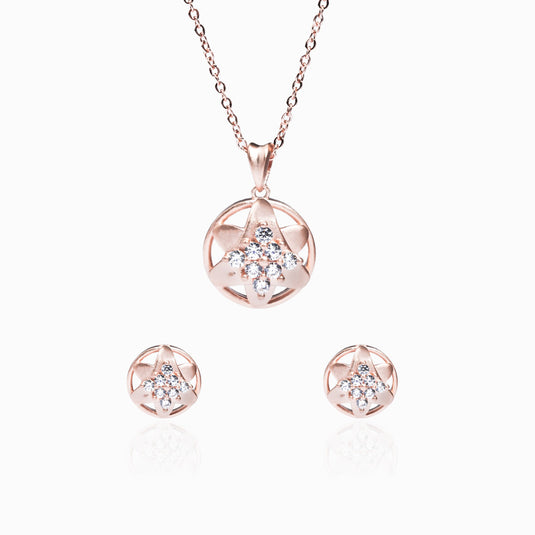 RoseGold Leaf Star Zircon Studs and Pendant