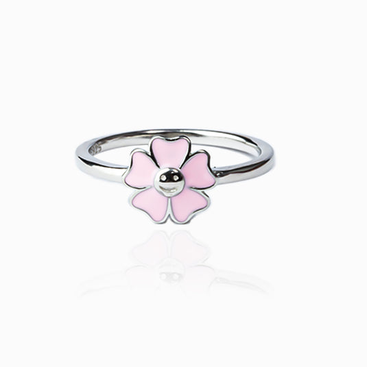 Smiley Pink flower Enamel Rings