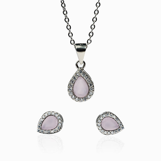 Pink Zircon Drop Pendant and Studs