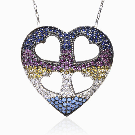 3D Love Heart Zircon Pendant and Chain