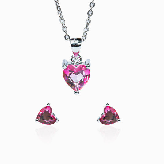 Amethyst Infinity Hearts zircon studs and Pendant