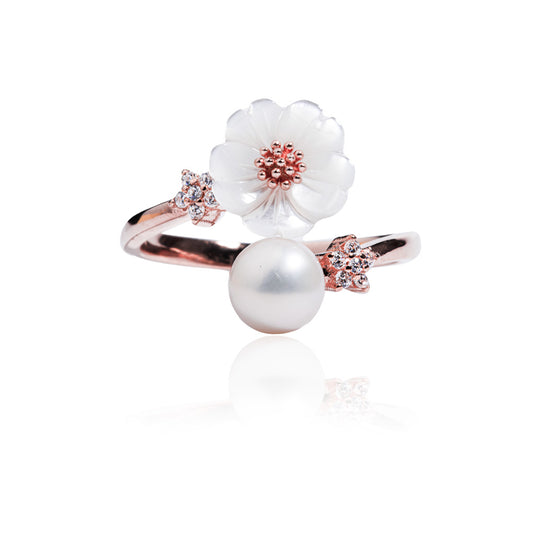 RoseGold Cluster Pearl Flower Ring