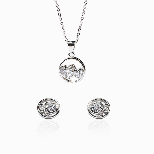 Zirconia Couple Heart Studs with Pendant
